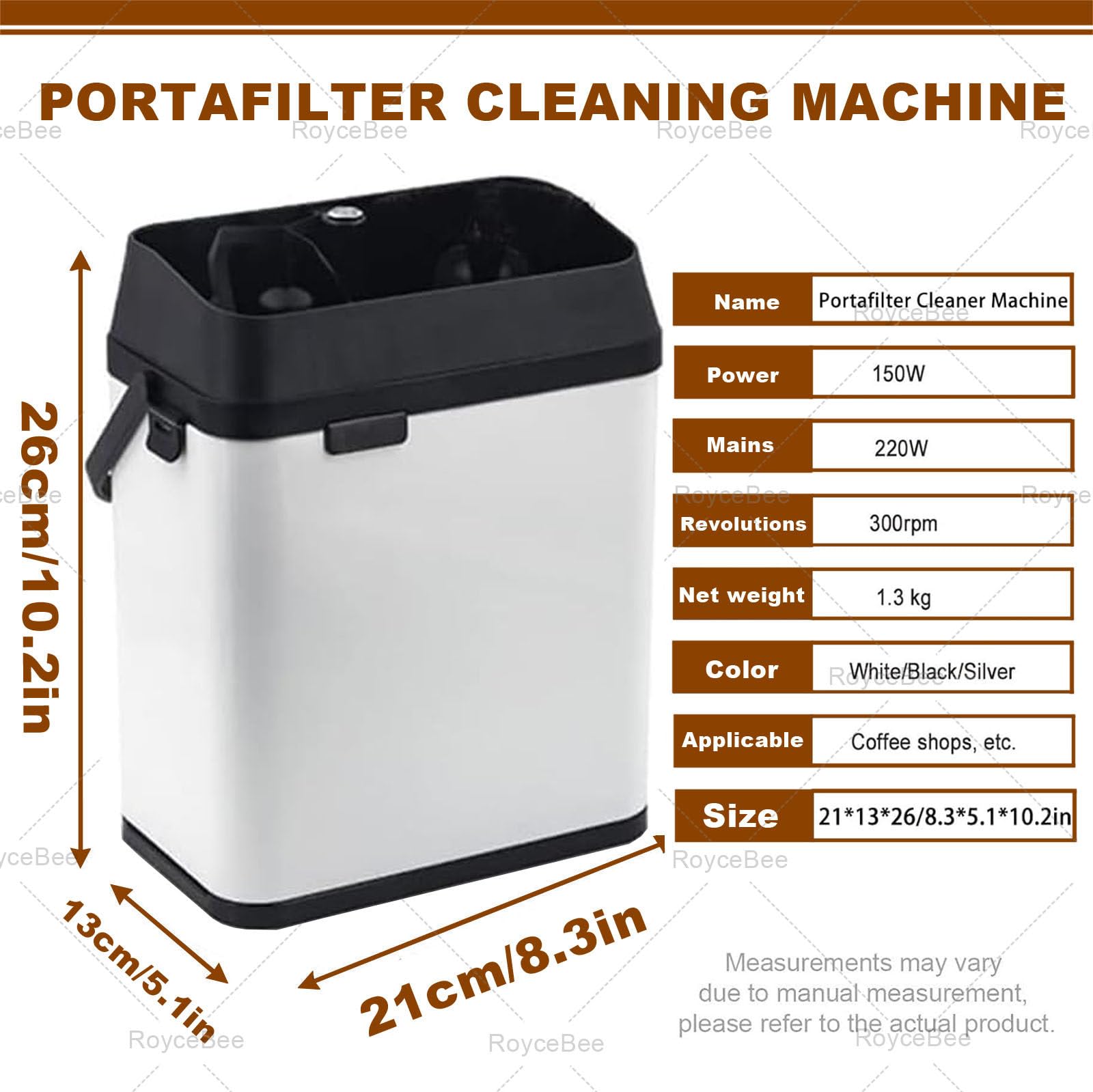 Limpiador de Portafiltros EléCtrico para Café, MáQuina de Limpieza AutomáTica, Incluye 2 Raspadores y 1 Cepillo, para Uso DoméStico, Bares y Comercial White