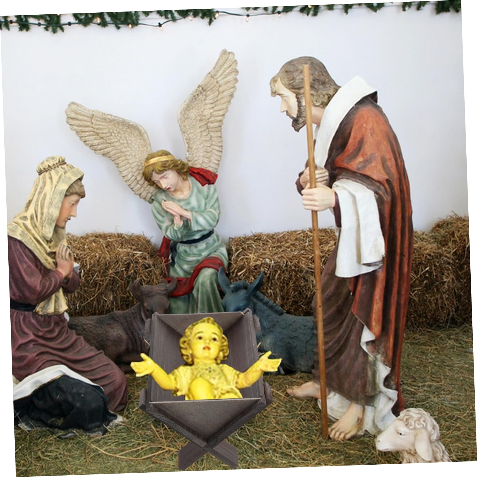 Holzkrippe Mit Jesus Minimalistische Krippenszene Für Weihnachten Handgefertigt Langlebig Und Dekorativ Für Kirchen Und Festliche Anlässe