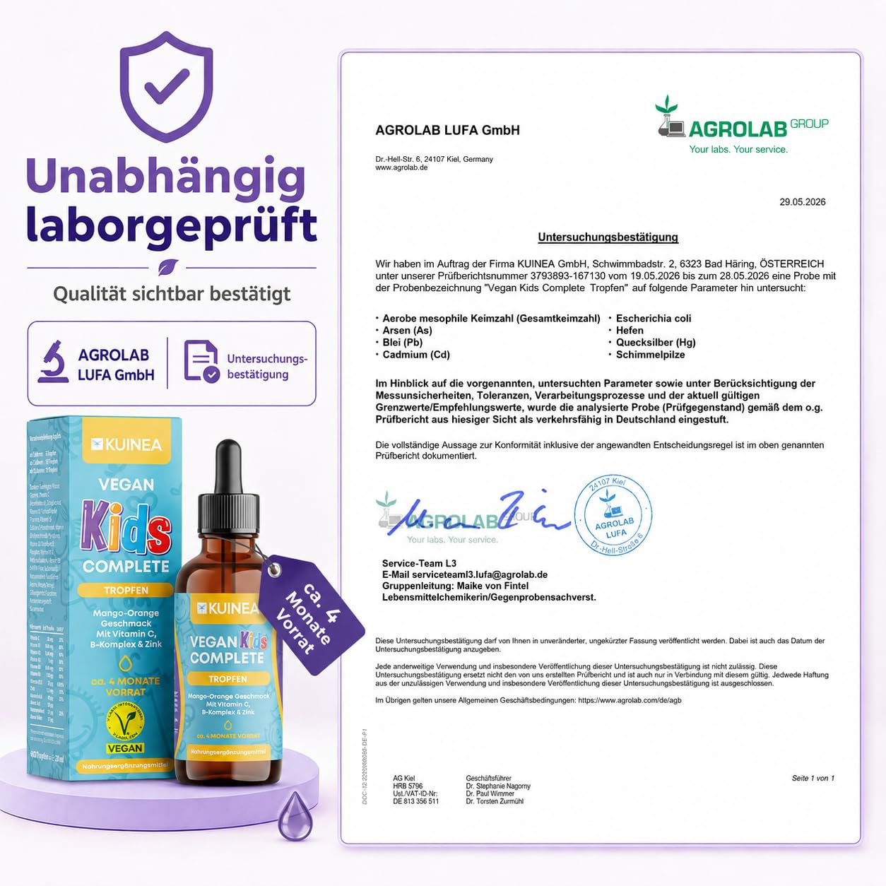 KUINEA Vegan Complete Familien-Bundle – Vitamin B12 Vegan 120 Kapseln + Vitamine für Kinder ab 3 Jahren Tropfen 20 ml – mit B-Vitaminen, D3, K2, Eisen, Zink, Jod & Selen