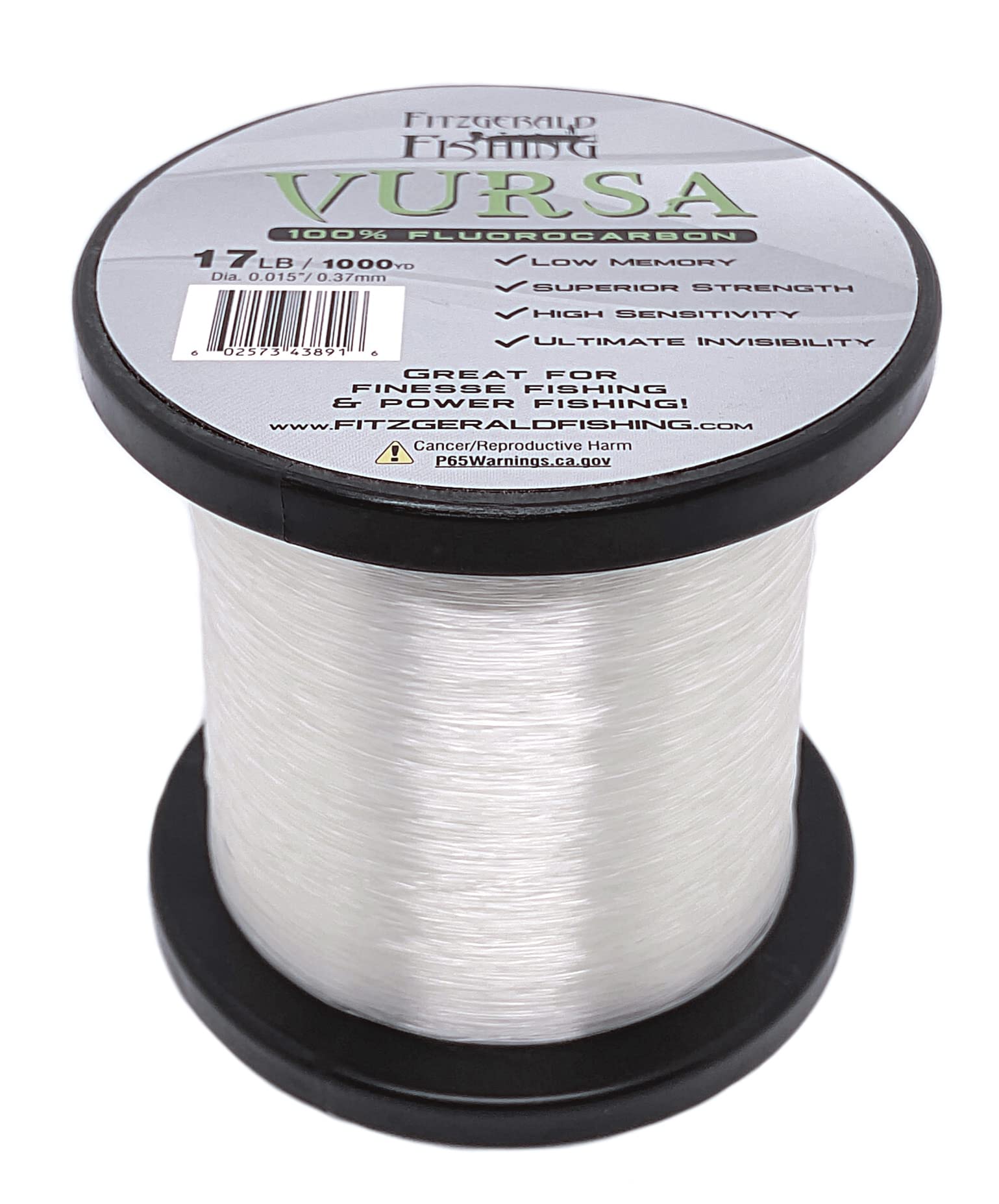 Fitzgerald Vursa Fluorocarbon Fishing Line 100% Pure Fluorocarbon Clear 1000 Yd/6 Lb Knot Strength and Abrasion Resistant