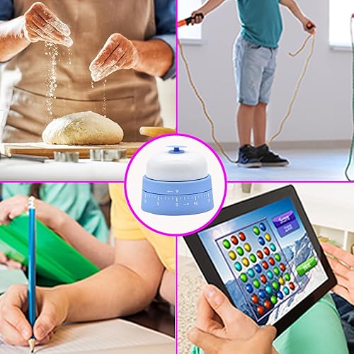 Miniatura 5 de Temporizador mecánico de cocina, bonito temporizador para niños, cuerda manual de 60 minutos, con cuenta regresiva, anillo de alarma fuerte para