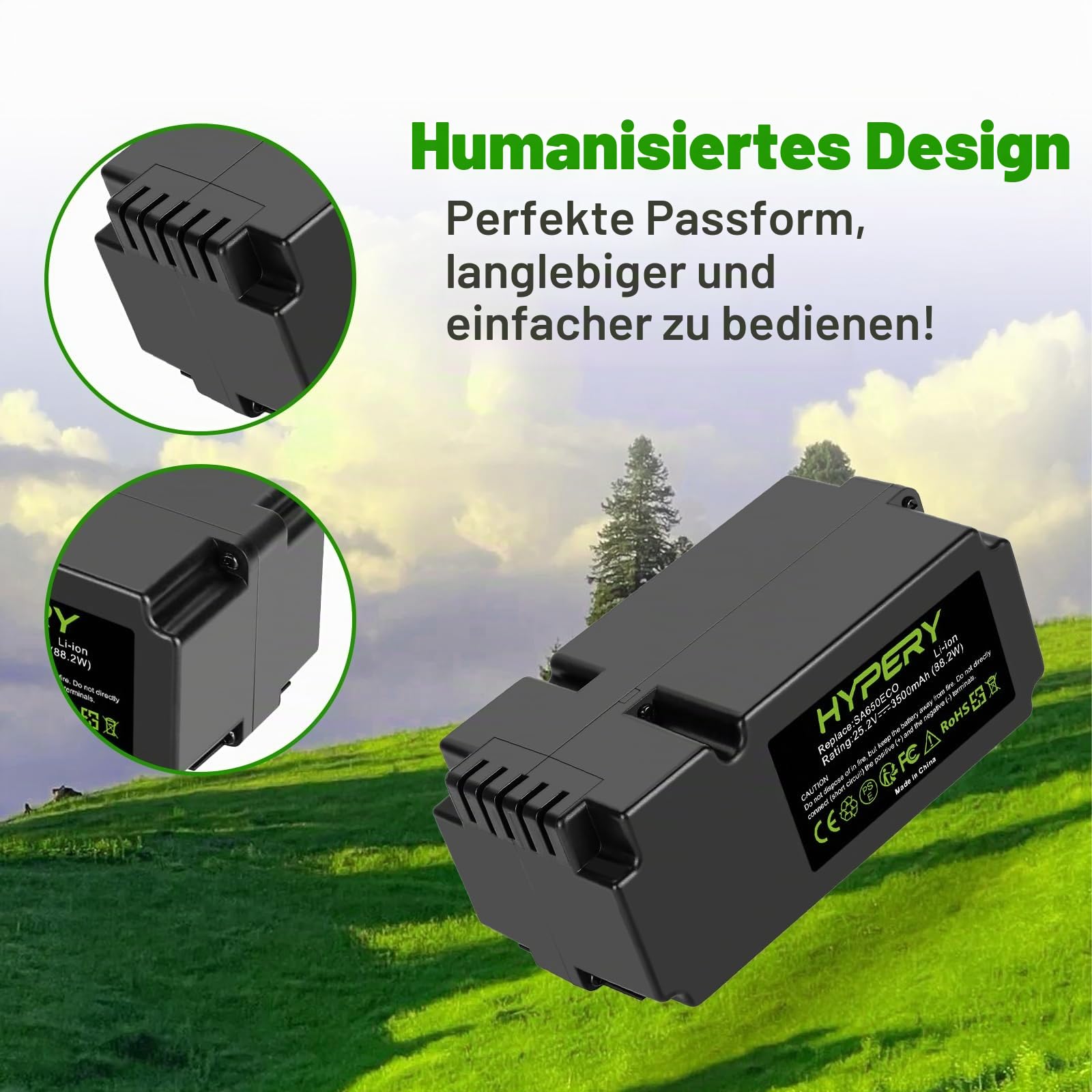 25.2V 3500mAh Ersatz Li-ion Akku Kompatibel mit Yard Force Roboter Rasenmäher SA650ECO SA500ECO SA600H SA800PRO SA500 SA900 SC600ECO Rasenmäher Rasenroboter