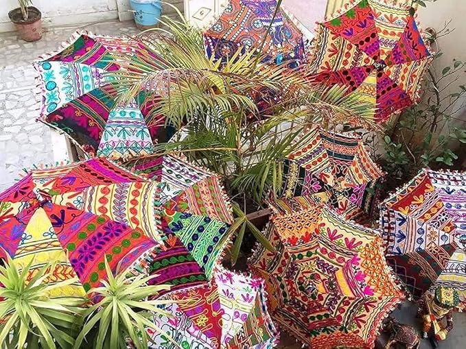 EXEMARTZ Umbrella For Decoration in Weddings, Navratri, Traditional Festivals | Handmade Embroidery Ethnic Parasol | for Sun Protection, Garba in Navratri | Event Photo Backdrop (Pack of 2) 3