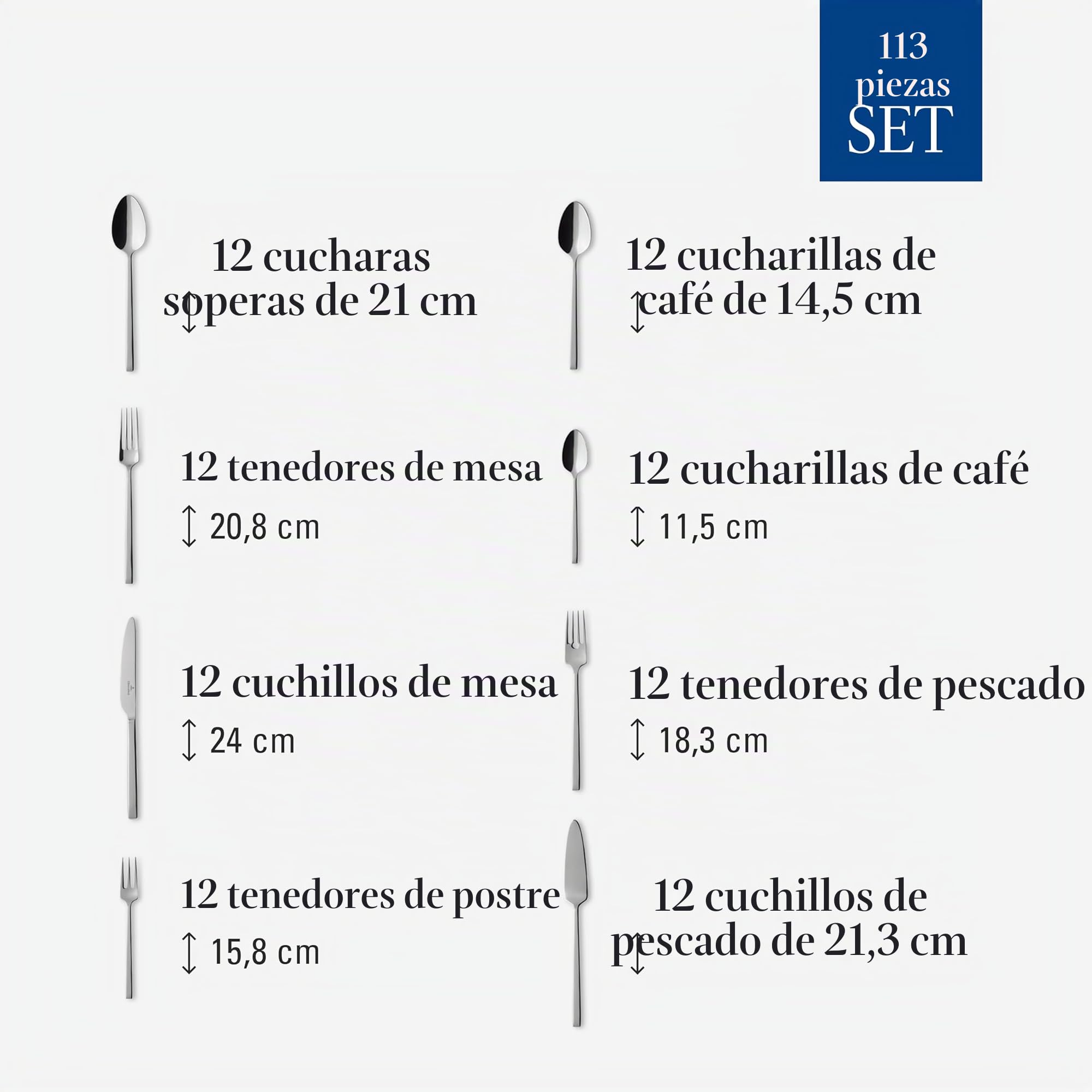Villeroy and Boch 113 Piezas La Classica Juego de Cubiertos para el Almuerzo, Plateado