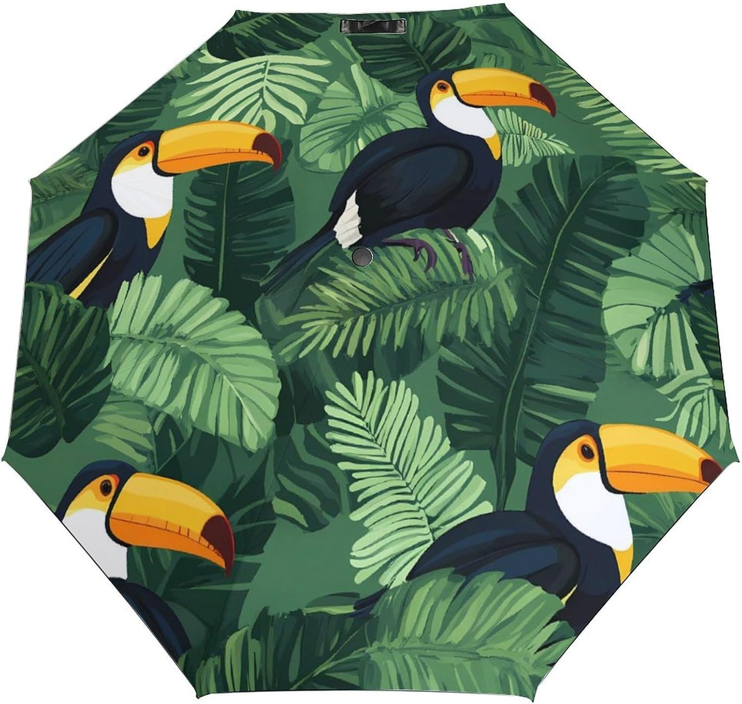 Tropical Toucans Palm Leaves Travel 3 Folding Umbrella Windproof Rain Sun Manual Opening And Closing Umbrellas