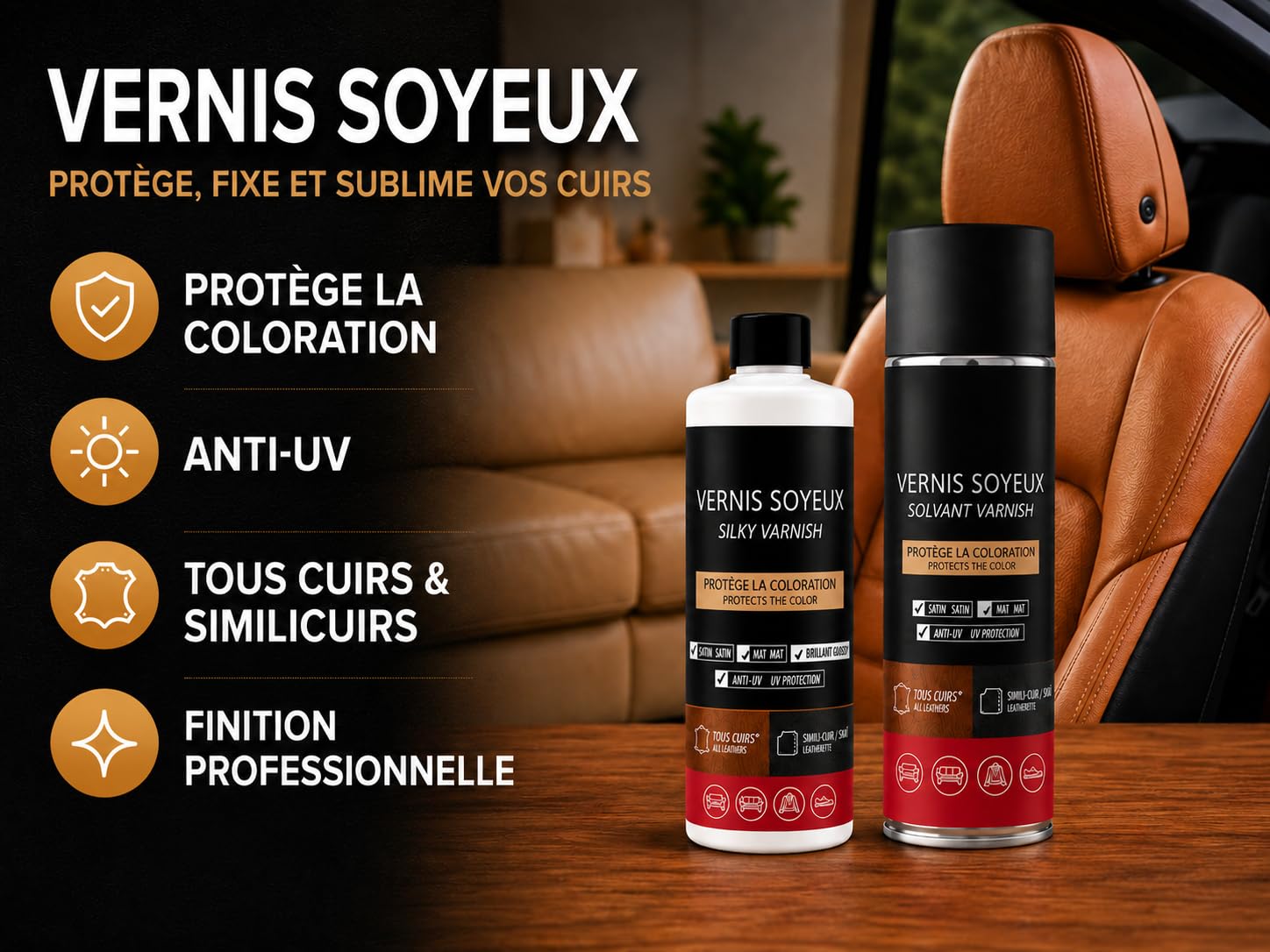 Vernis Soyeux pour Cuir Protecteur Incolore Satin Aérosol 400ml