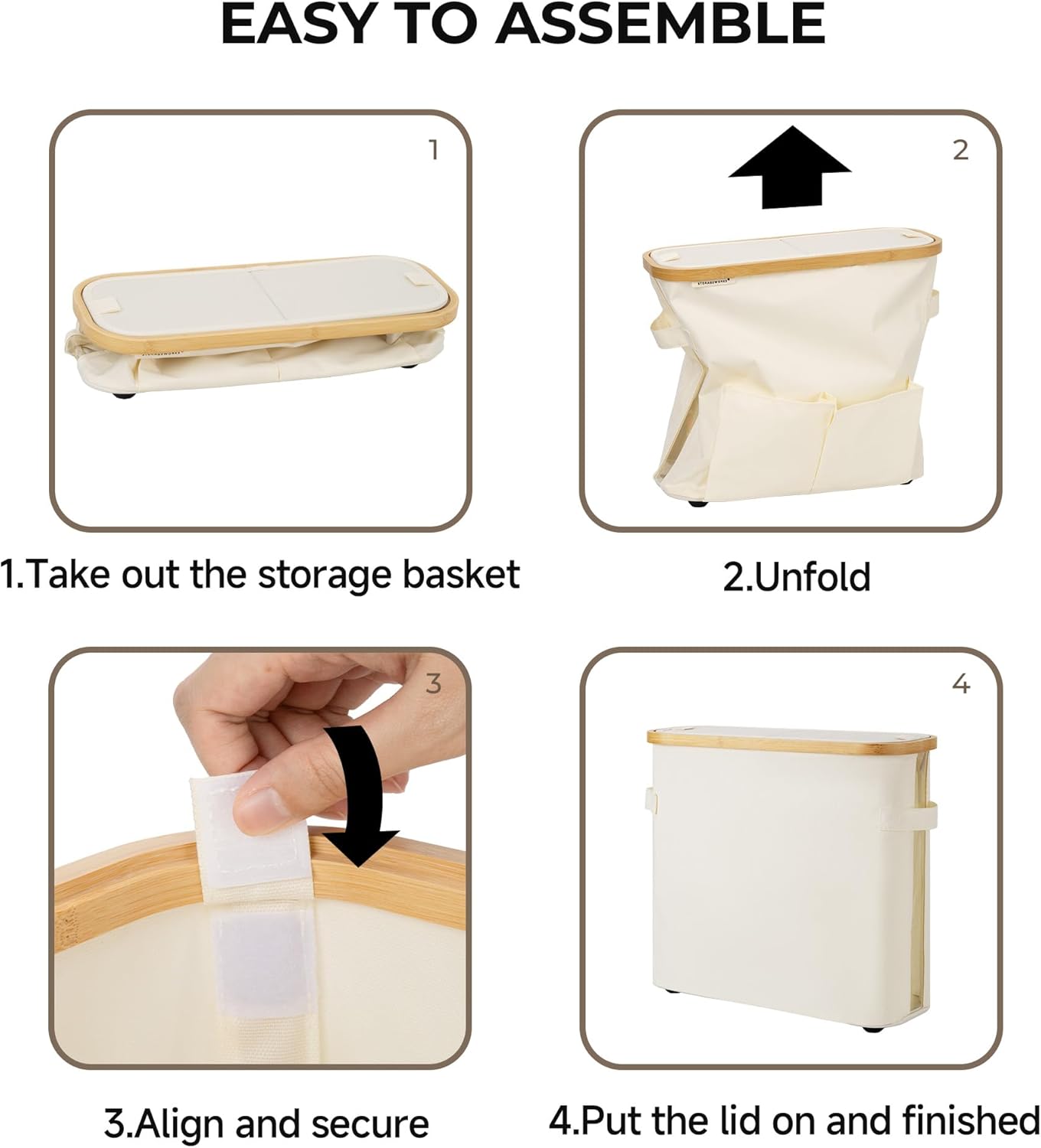 StorageWorks Toilet Paper Storage Baskets with Dual Flip Lids, Toilet Paper Organizer for Bathroom, Toilet Paper Container with Side Pocket, Holds 9 Mega or 12 Regular Rolls, Medium, Beige - Image 7