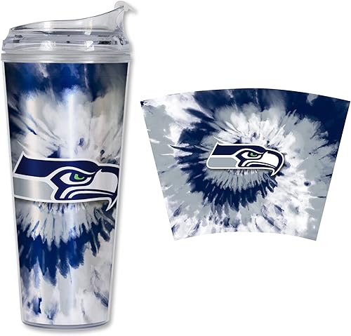 Miniatura 35 de Rico Industries NFL Football Glitter 24 onzas Vaso de purpurina acrílico con tapa con bisagra, Vaso de doble pared oficialmente licenciado