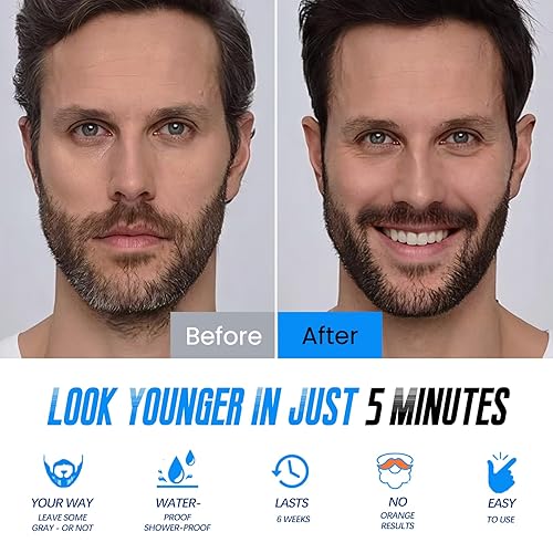Miniatura 2 de Tinte para barba para hombre, 5 minutos de champú de tinte de barba negro 3 en 1, color bigote y barba para cobertura de cabello gris, larga