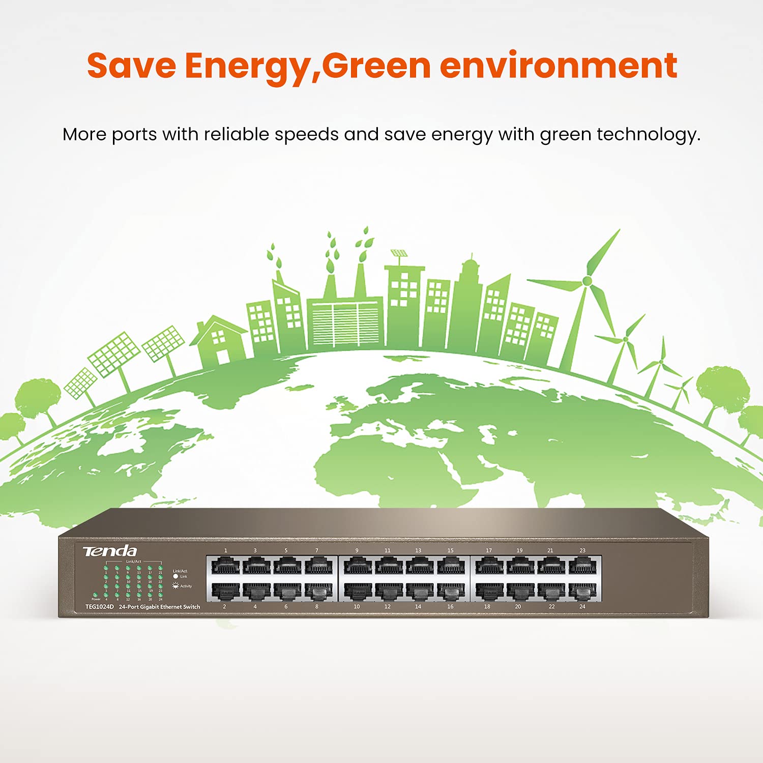 Tenda Switch Gigabit a 24 porte Switch di rete non gestito Switch Ethernet senza ventola (Plug and Play, montaggio a parete/montaggio su rack, protezione Lightning 6kV, custodia in acciaio) (TEG1024D)