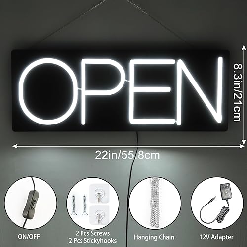 Miniatura 6 de Letrero abierto de neón LED ultra brillante, letrero eléctrico de 22 pulgadas para ventana de negocios, ventana, puerta de vidrio, tienda, tienda,