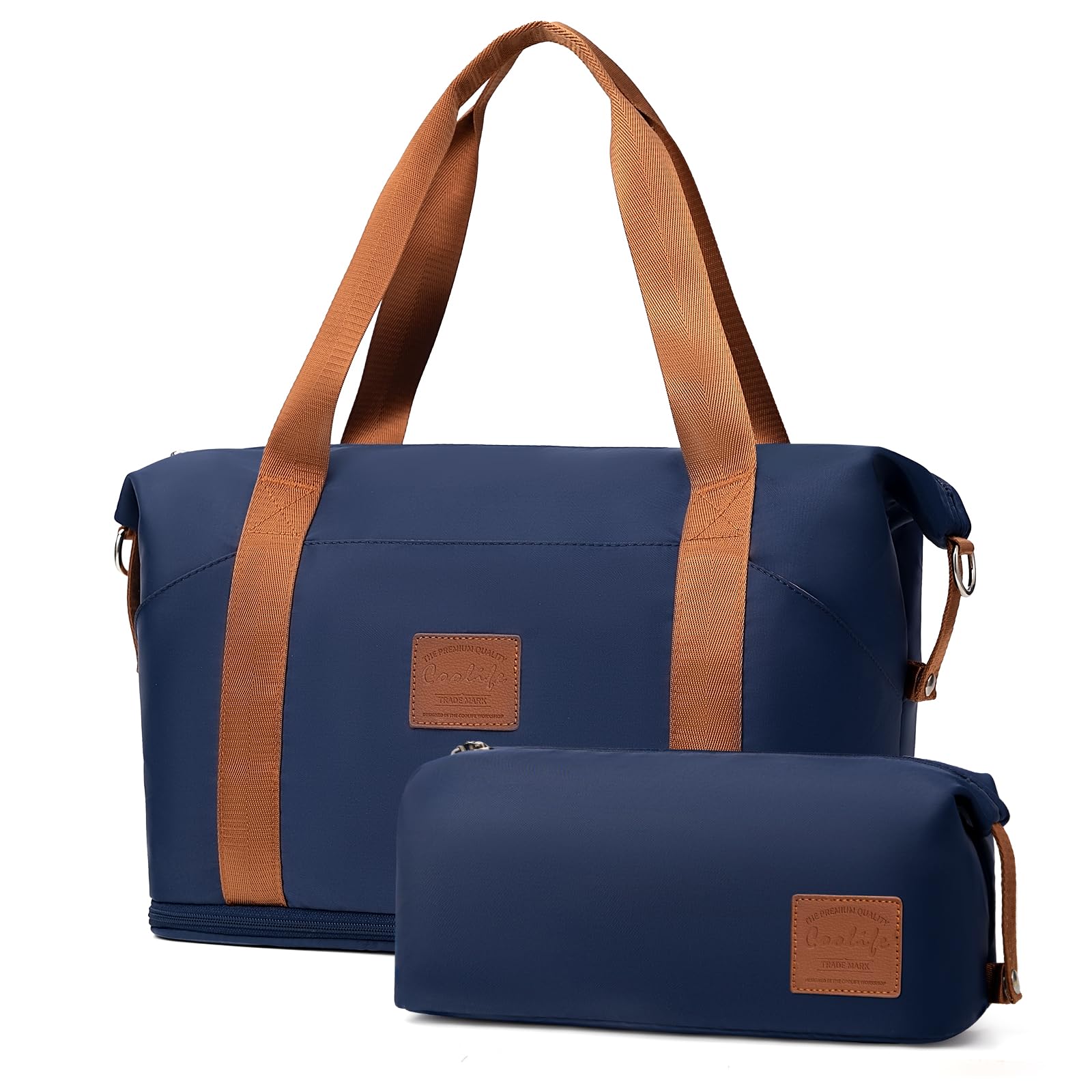 COOLIFE Travel Duffel Bag, Weekend Bag with Trolley Sleeve, Cabin Bag 40x20x25 for Ryanair Airlines, Dry & Wet Seperated Sports Gym Bag Carry On Bag for Women Men Sports Bag (Navy)