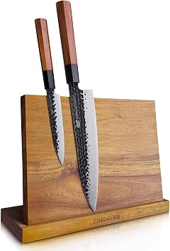 Magnetic Knife Block, Teak Wood Utensils Holder, Strong Magnet Stand for Kitchen Counter 10.8 x 8 Inches, Without Knives
