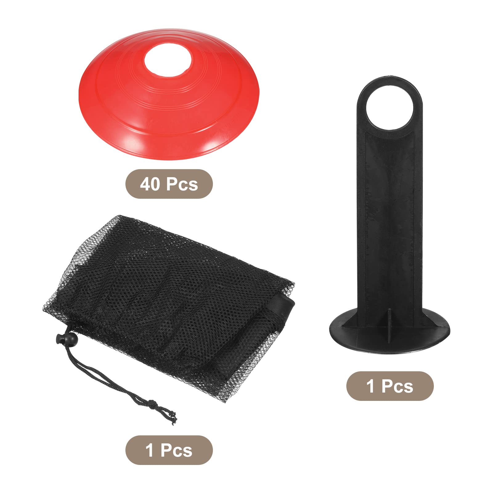 PATIKIL Fútbol Disco Conos, 40 Paquete Plástico Fútbol Campo Marcador Conos con Almacenar/Transporte Bolsa para Agilidad Deporte Entrenamiento, Rojo