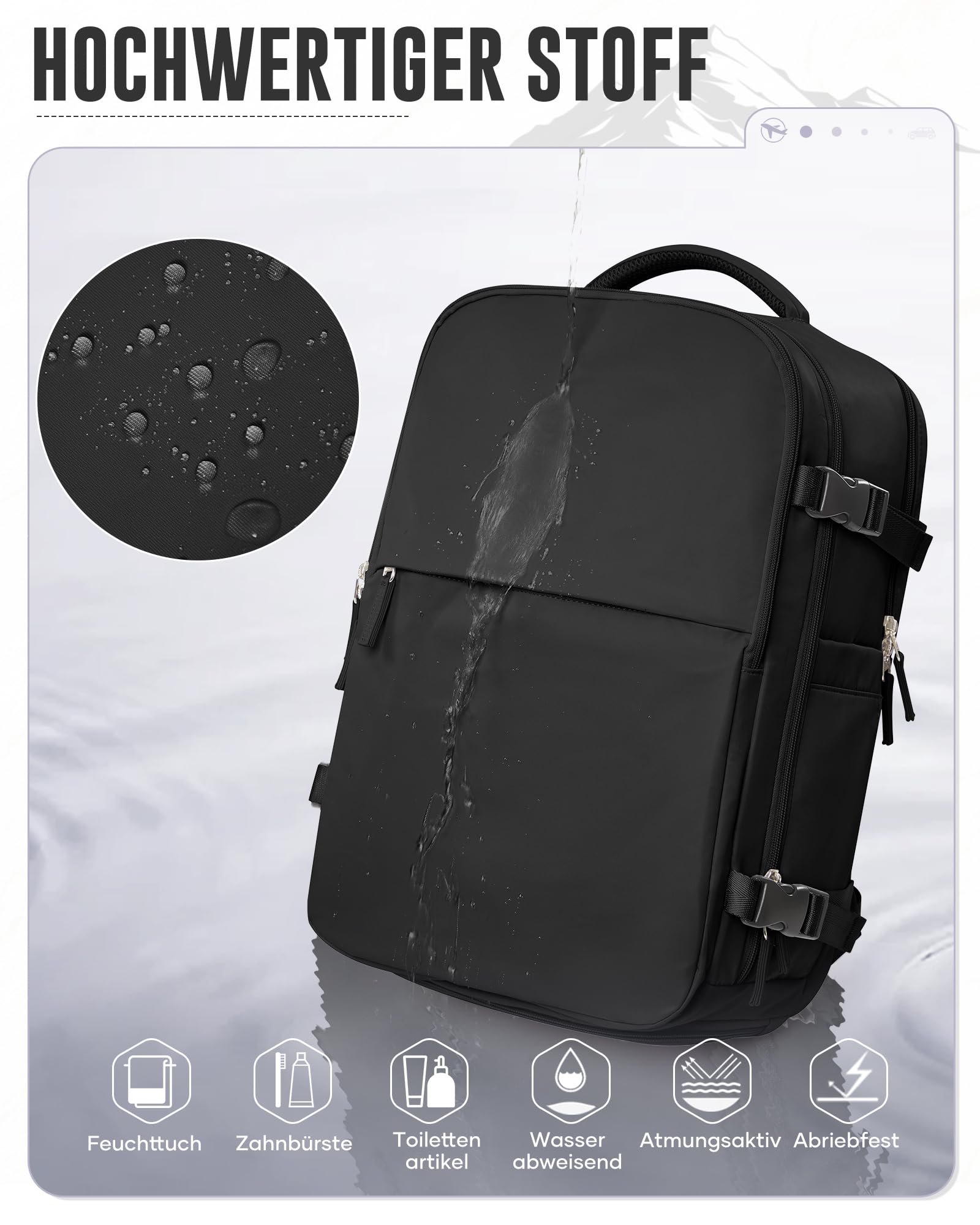 Vakuum Rucksack Handgepäck Flugzeug mit Schuhfach, Ryanair Reiserucksack Handgepäck mit Vakuumsystem, Rucksack Wasserdicht für Damen Herren Große(Schwarz)