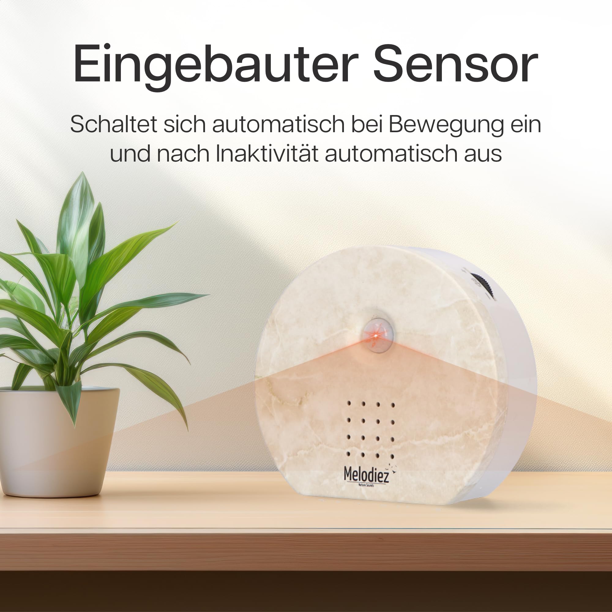 Melodiez Vogelgeräusche Hütte mit Sensor - Box Inkl. Batterien und 4 natürlichen Vogel, Ozean und Dschungel Geräusche - Vogelhaus mit Sound - Haus oder WC (Naturstein, Kompaktes Design)