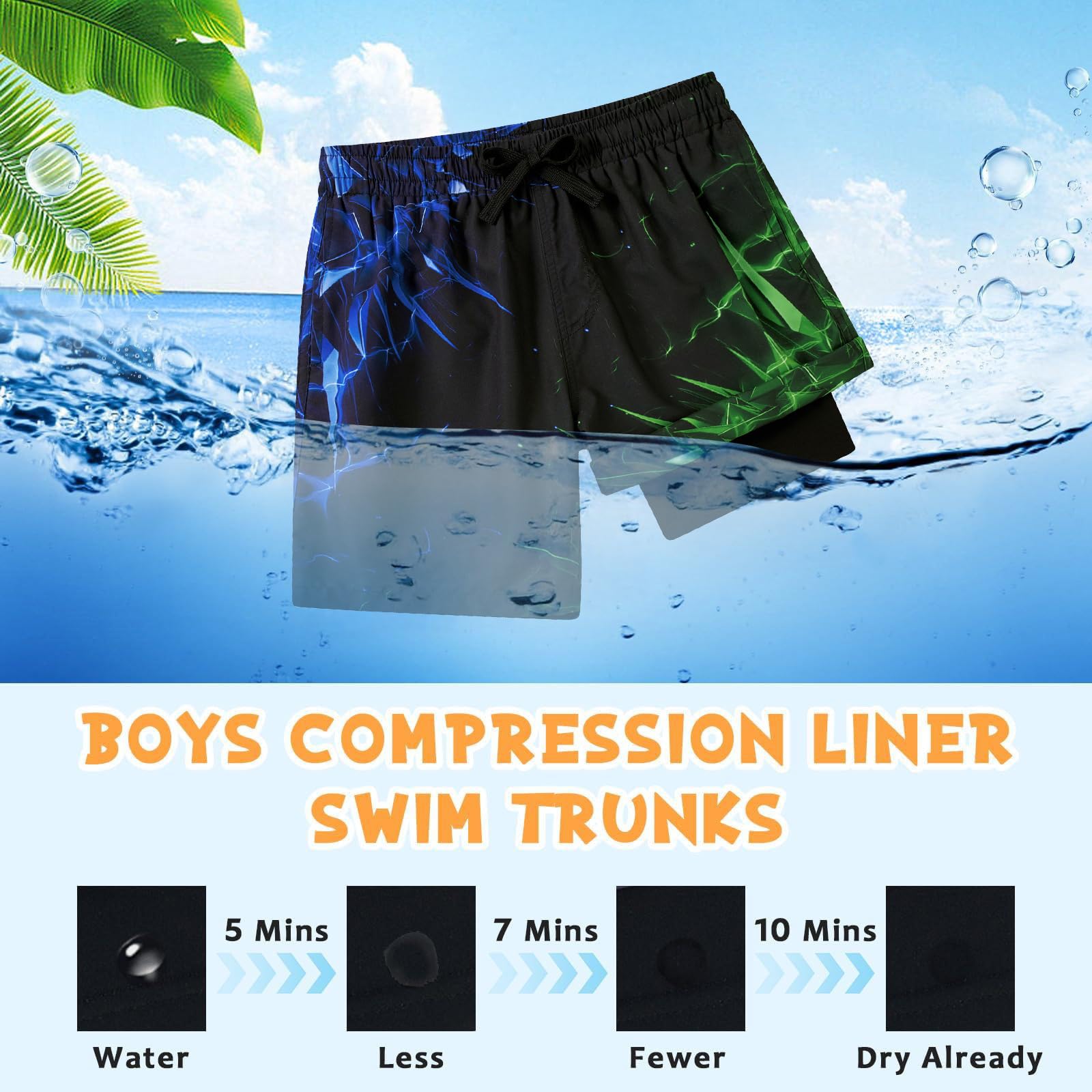 Fanient - Bañador para niño con forro de compresión, 2 en 1 de secado rápido y bolsillos, ideal para surf y playa, de 7 a 18 años