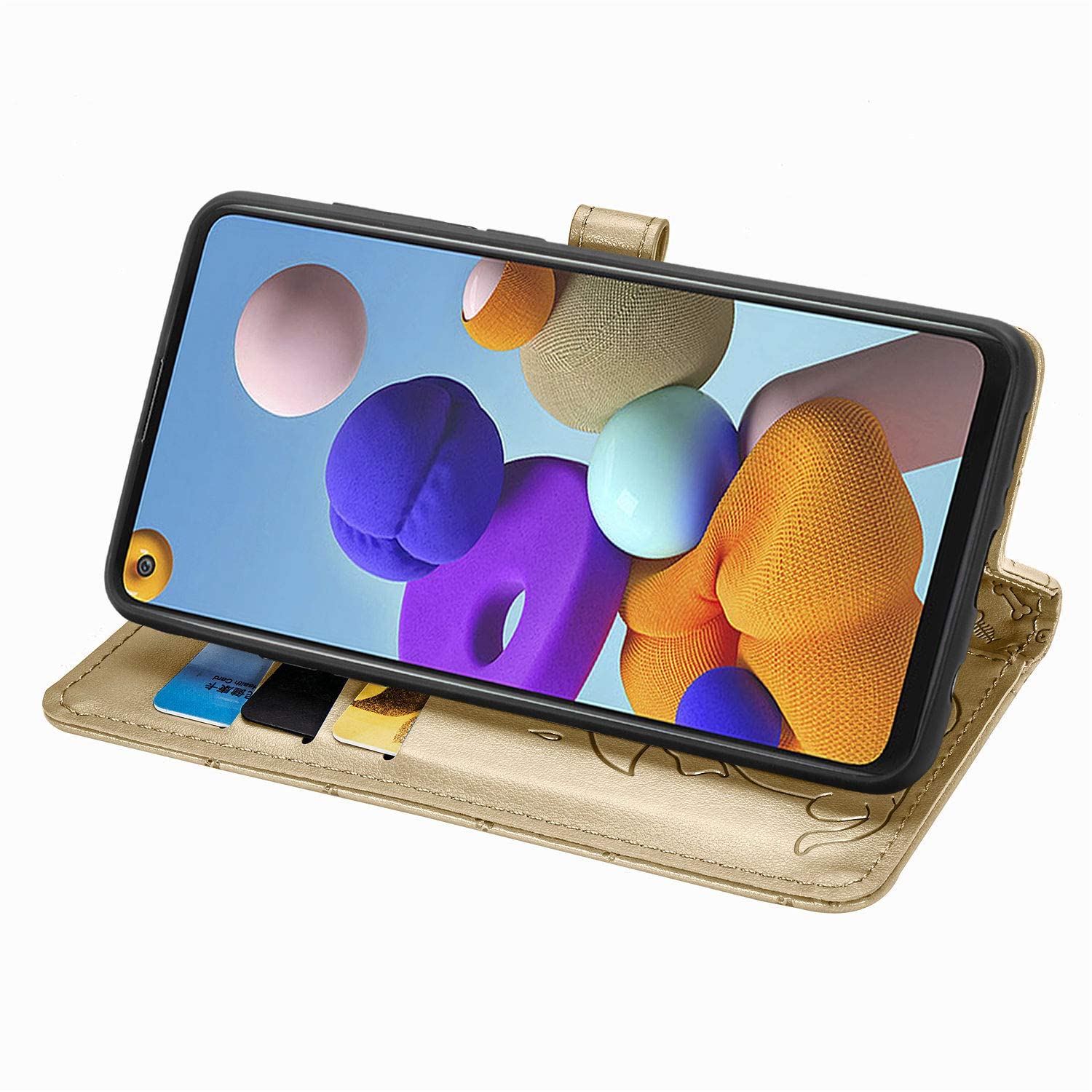 LEMAXELERS Custodia Portafoglio Per Huawei P Smart Z, Con Stampo Gatto Cane In Rilievo, Giallo, 3 Slot Carte - 2