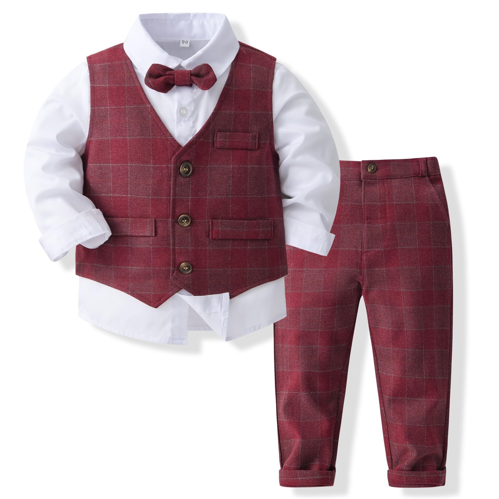 Volunboy Baby Boys Gentleman Suit, Toddler Formal Waistcoat Outfit Wedding Shirts + Vest +Bow Tie 4 PCS Set — view 13