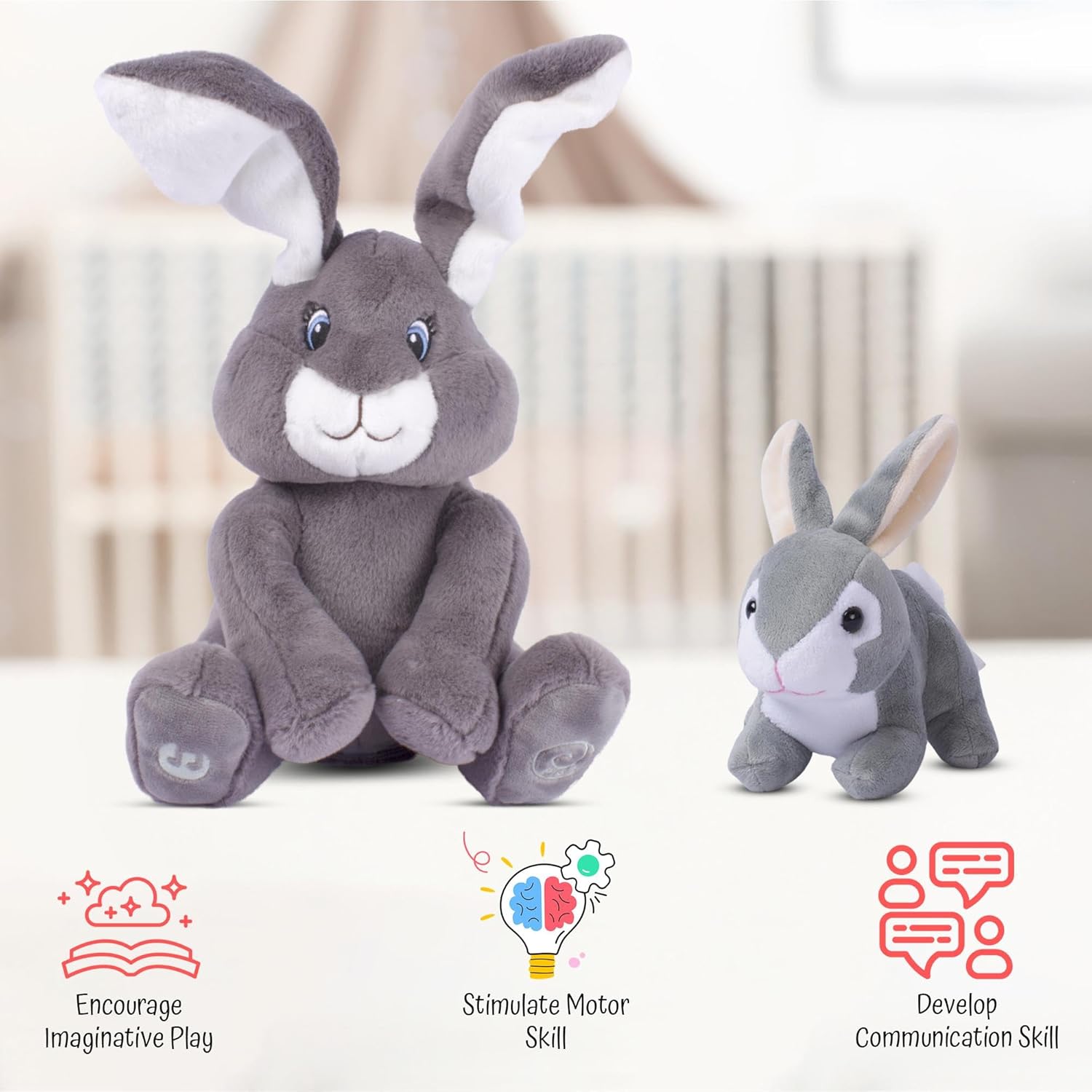 Dimple Easter Bunny Stuffed Animal Set - Easter Baby Bunny Plush & Milo Animated Interactive Bunny with Peek-a-Boo & Singing Songs Perfect Baby Easter Gifts for Ages 0 an Up