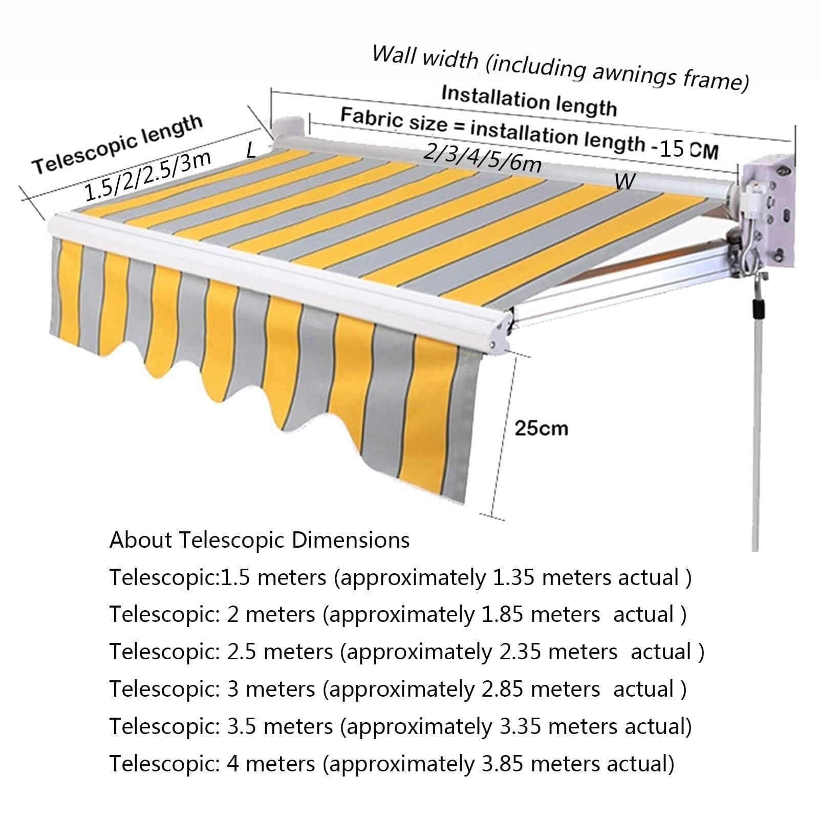 Tenda da Sole Retrattile Manuale/elettrica di Ricambio in Tessuto Tenda da Sole Esterna Impermeabile Tessuto in Poliestere 280 g/m² per tettoia da Balcone, Personalizzabile (Dimensioni(4x3m)