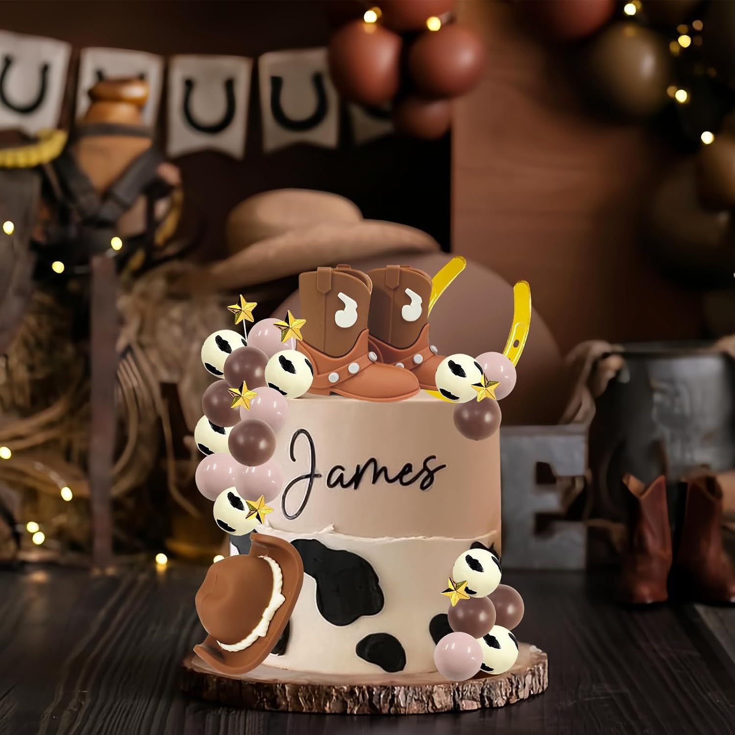 MEMOVAN 24PCS Cowboy Rodeo Cake Topper Cowboy Western Cake Decorations Cowboy Hat and Boot Cake Cupcake Toppers with Balls and Horseshoe Decorations for Baby Shower First Rodeo Birthday Vaquero Party