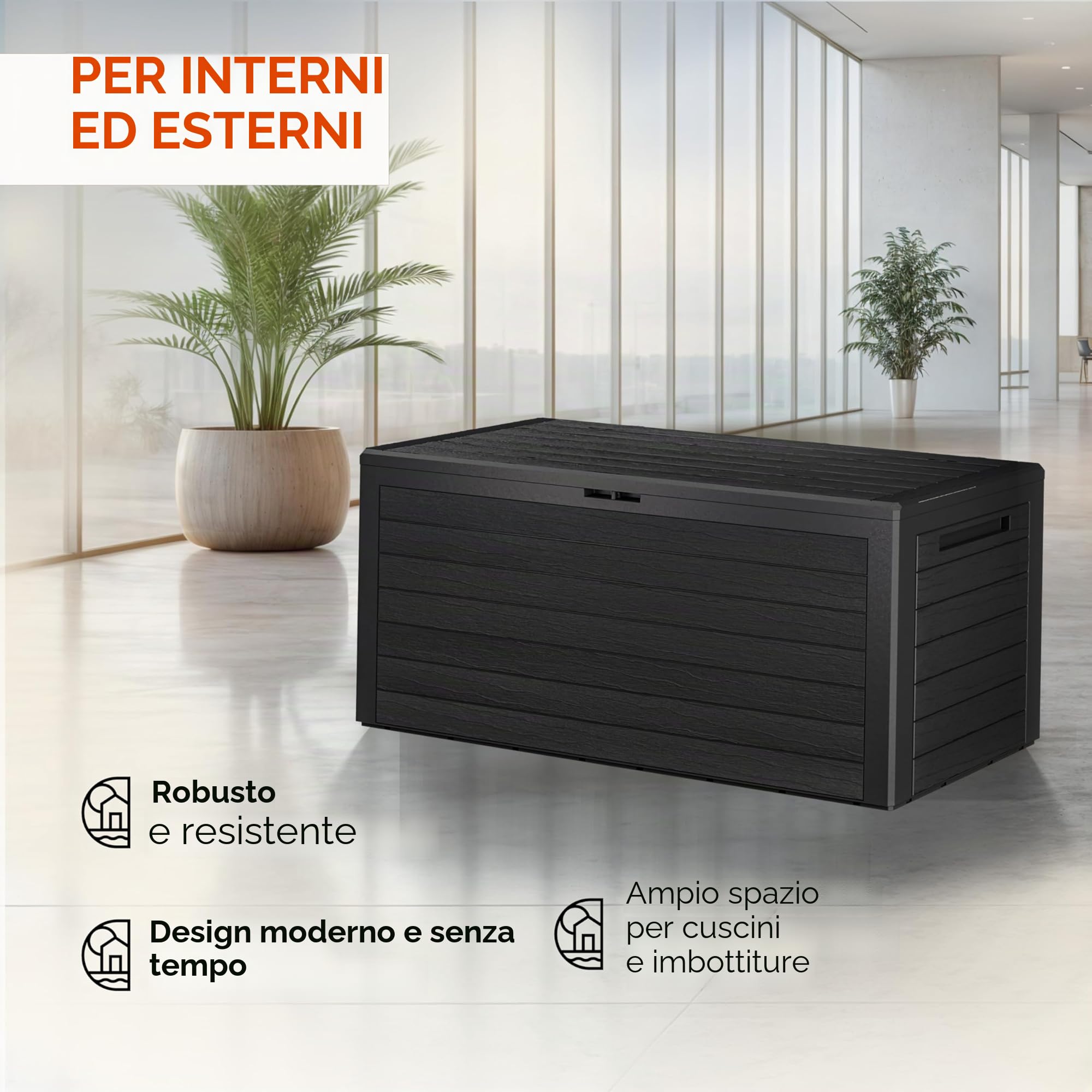 Casaria® Baule da Giardino XXL 280 L Cassapanca Richiudibile 2 Maniglie 116x43x55cm Box Esterno Contenitore Effetto Legno