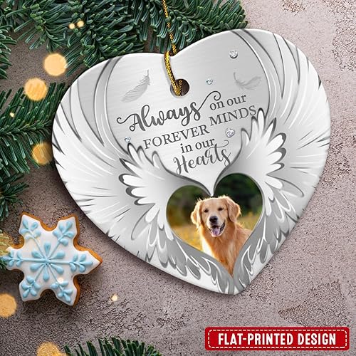 Vista 10 de SANDJEST Adornos personalizados de cerámica con foto personalizada para cachorros de primera Navidad 2024 para amantes de los perros, corazones