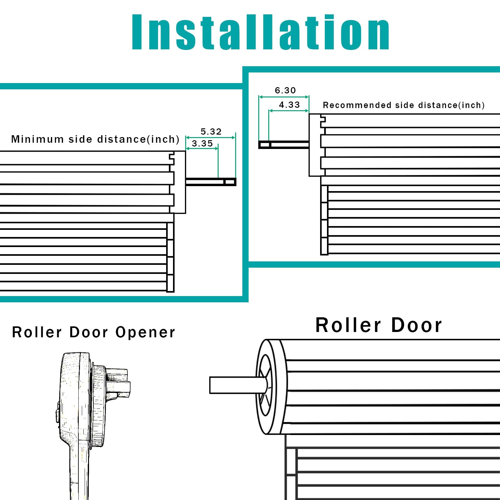 Abridor automático de puerta de garaje enrollable, motor 800N 1/2HP CC con 2 mandos a distancia, operador de persiana enrollable de metal de 40 x 30 cm para entradas de almacén de granero y tiendas