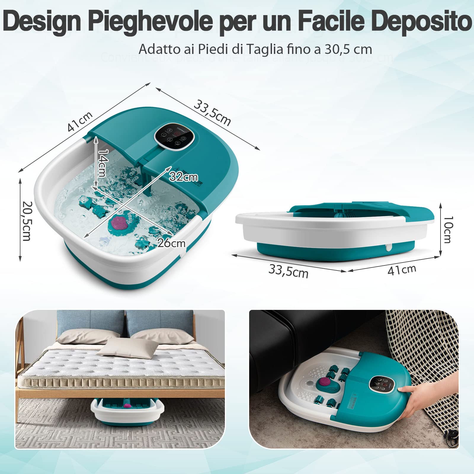 COSTWAY Pediluvio Massaggiatore Piedi Elettrico, Pediluvio Idromassaggio Plantare Pieghevole con Telecomando, 3 Temperature Regolabili, Timer, Fino al 45 (Anatra blu)