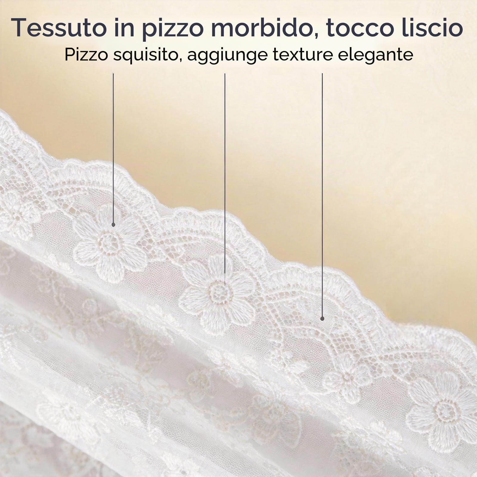 Set da 2 pezzi di tende bianche in pizzo, voile decorativo, con motivo floreale, tende trasparenti bianche decorative, tende bianche con tenda a pannello per cucina, soggiorno, camera da letto (150 x