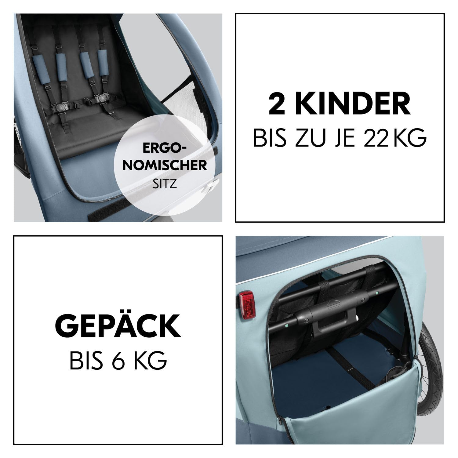 Hauck Dryk Duo Plus Set – Fahrradanhänger inkl. Baby Lounger, Sonnensegel & Regenschutz – für 2 Kinder, faltbar, gefedert & mit Kinderwagen-Funktion