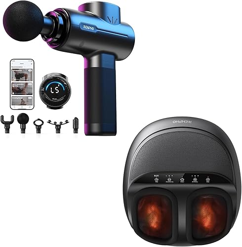 RENPHO Pistola de masaje activa con Bluetooth, máquina de masaje de pies con amasamiento profundo Shiatsu de calor