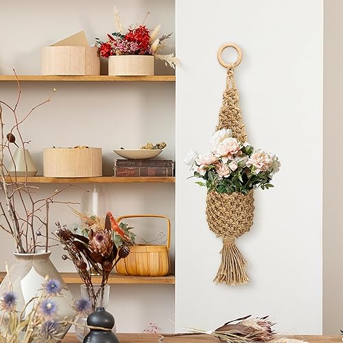 Miniatura 4 de Paquete de 2 perchas de macramé para plantas de aire, cesta colgante de frutas, macramé bohemio para colgar en la pared para decoración del hogar en