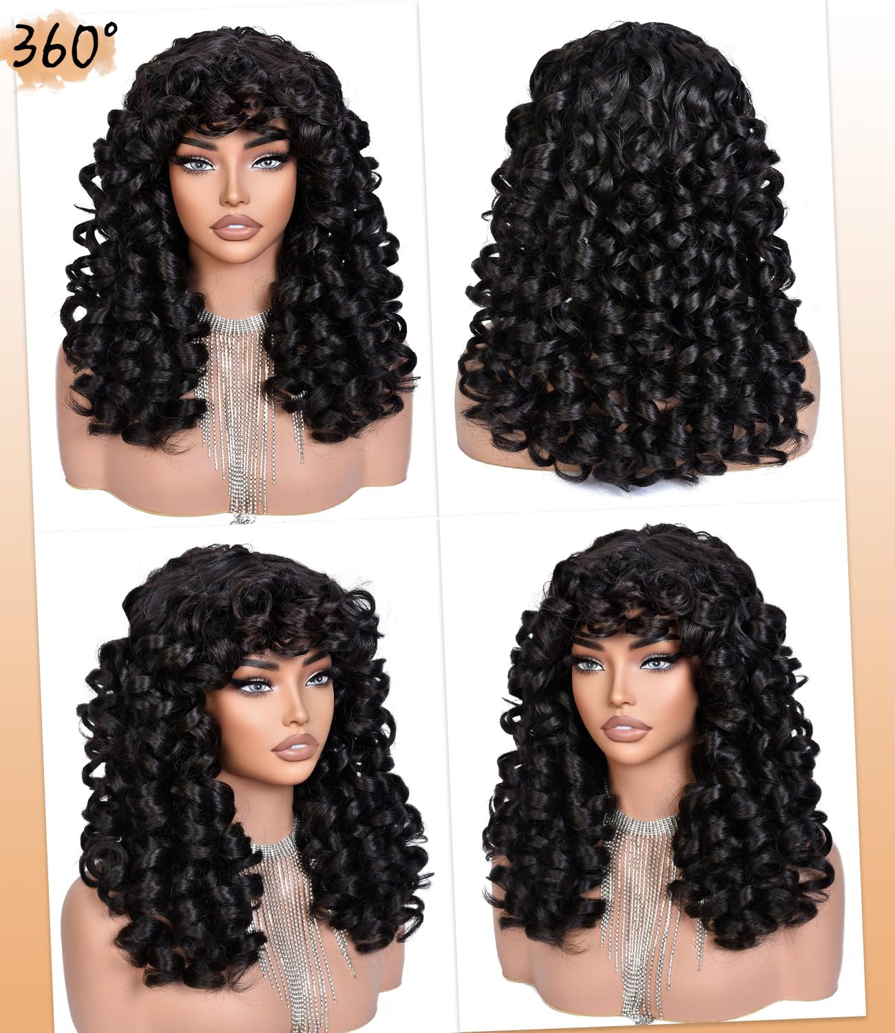 RunM Long Curly Synthetic Wig with Bangs