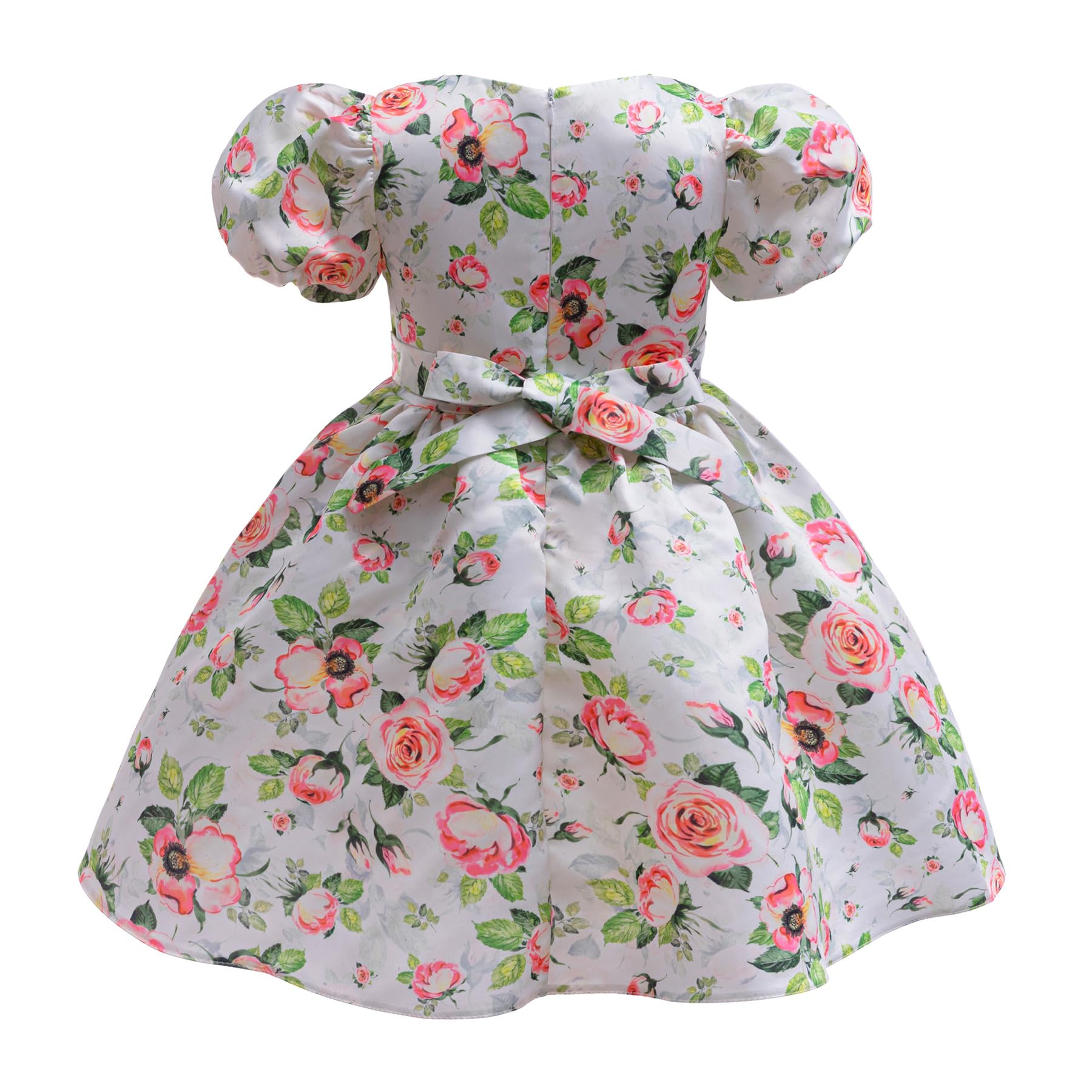 Vestidos de Niña Ropa para Niños con Estampado Floral Vestido de Princesa de Satén con Mangas abullonadas