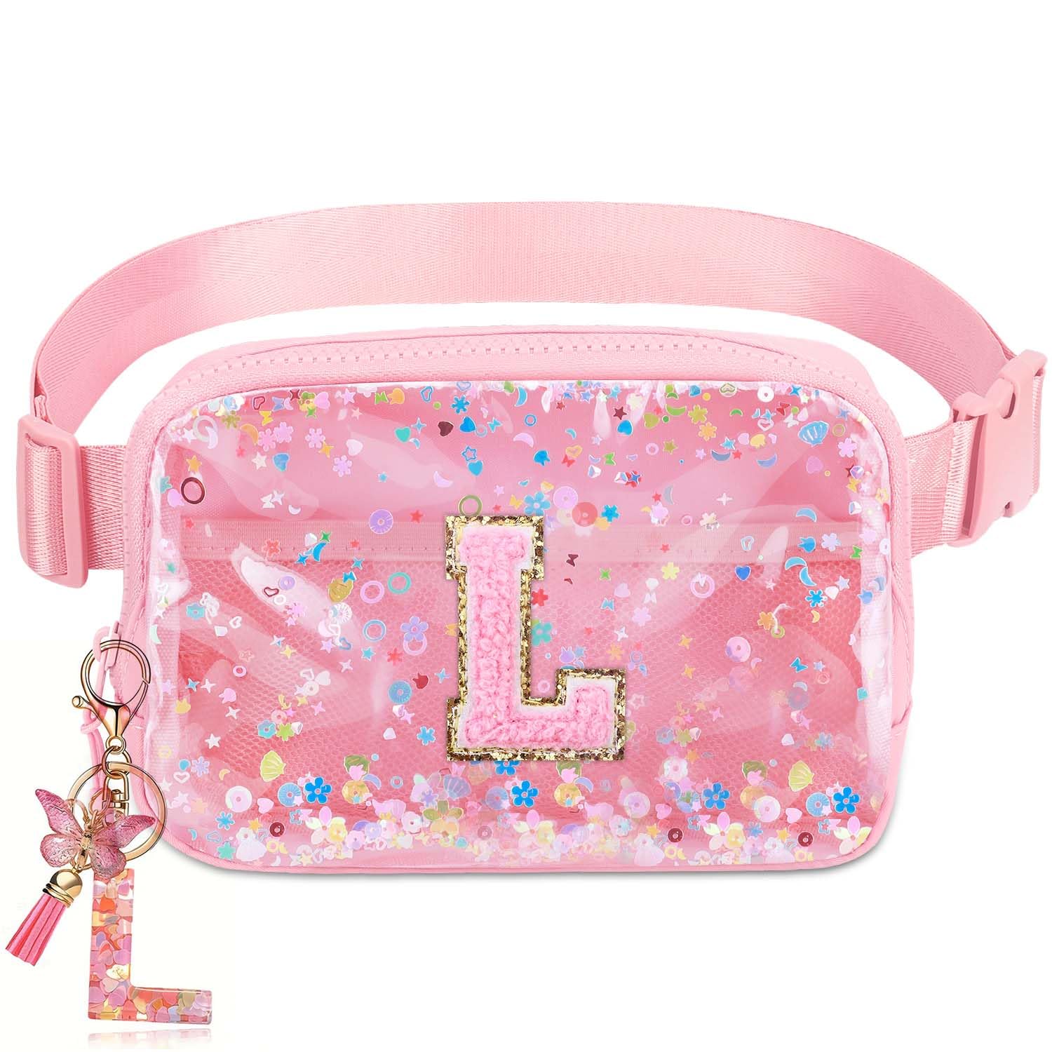 Initial Fanny Pack for Girls - Belt Bag for Teens Kid Teen Girl Kid Birthday Gift Pink L