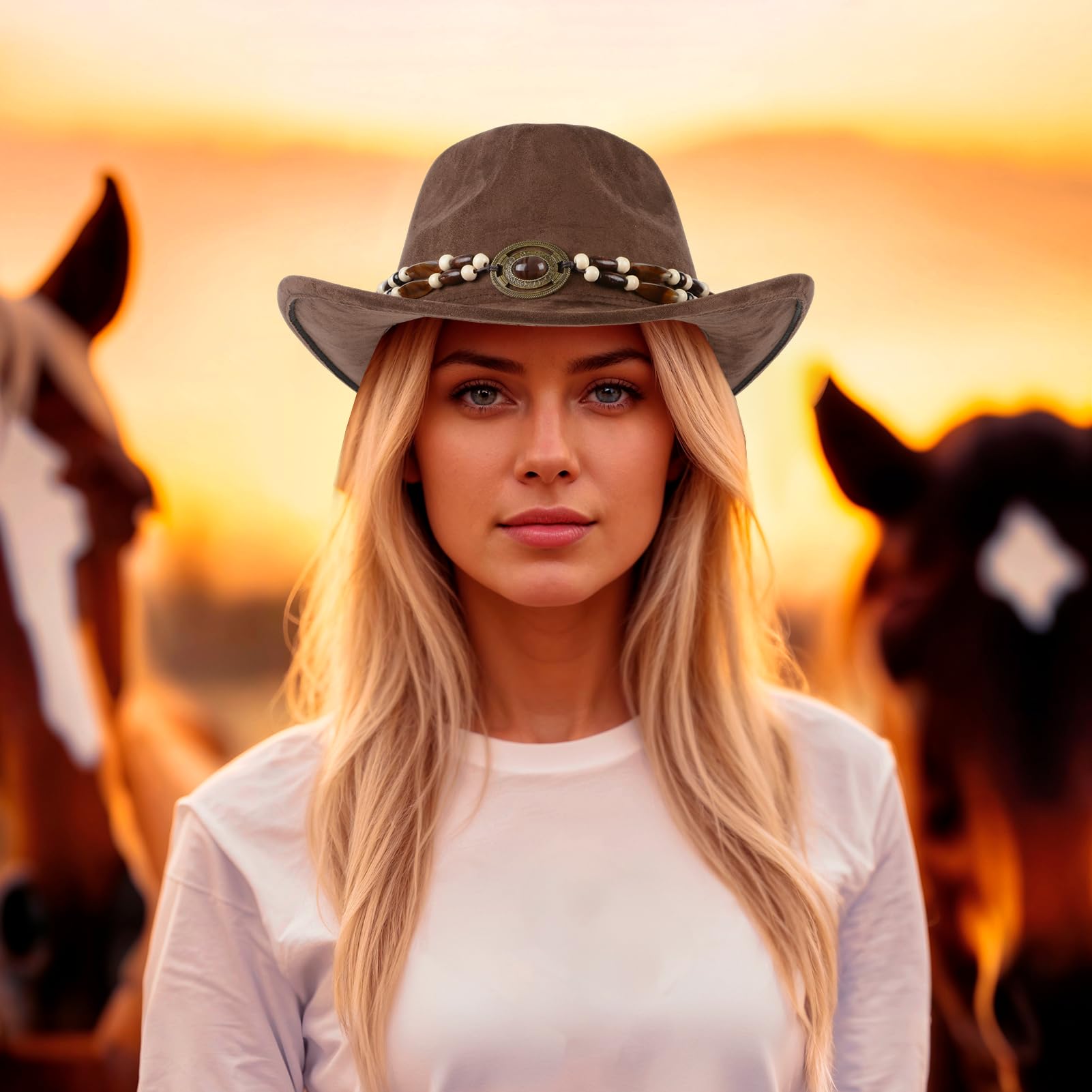 Cowboyhut für Männer und Frauen, breiter Rand, Outdoor Wildlederhut, klassischer Kunstleder-Filzhut für Männer und Frauen, einstellbare Größe