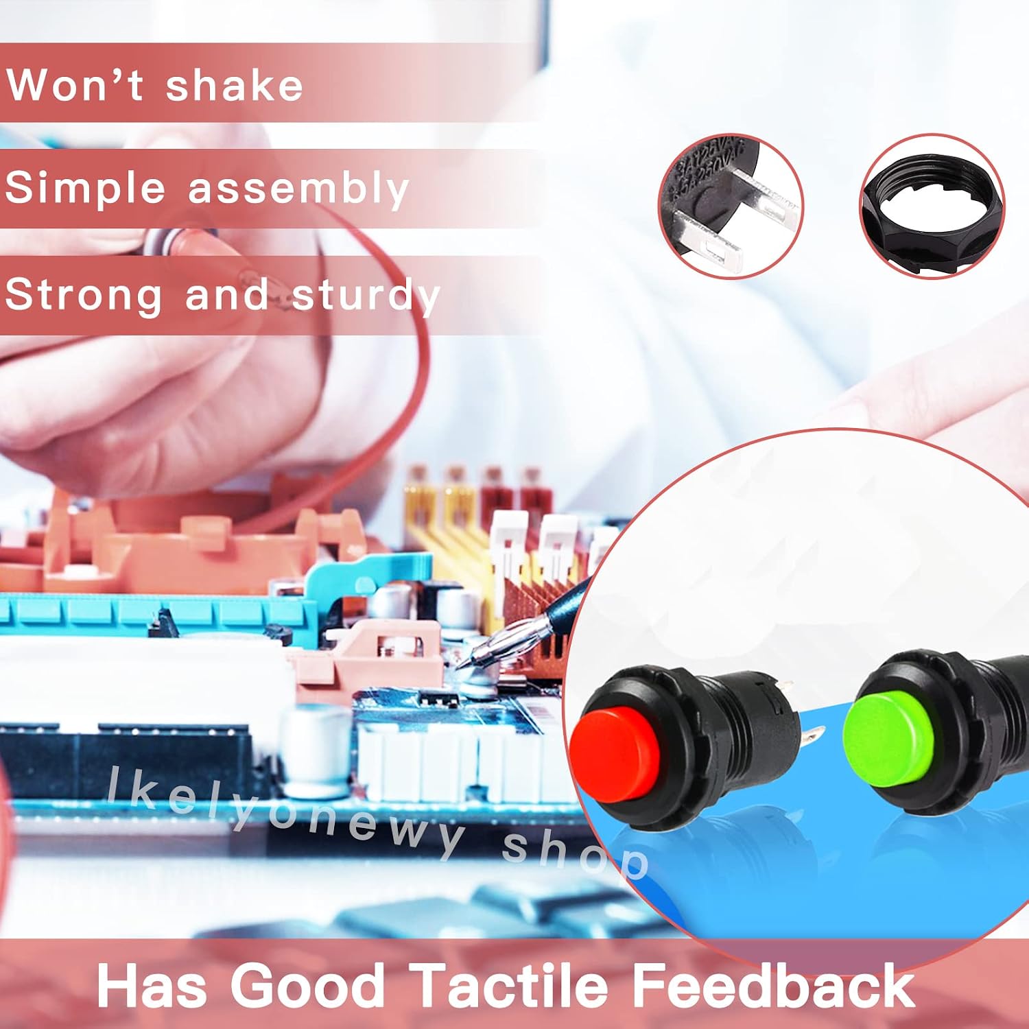 12mm Mini Latching Push Button on Off Switch Prewelded Wire,Self-Locking Micro Round Momentary Toggle Tactile Switch,2pin 12v red * 6pcs,Green*6pcs,Total 12pcs,lkelyonewy