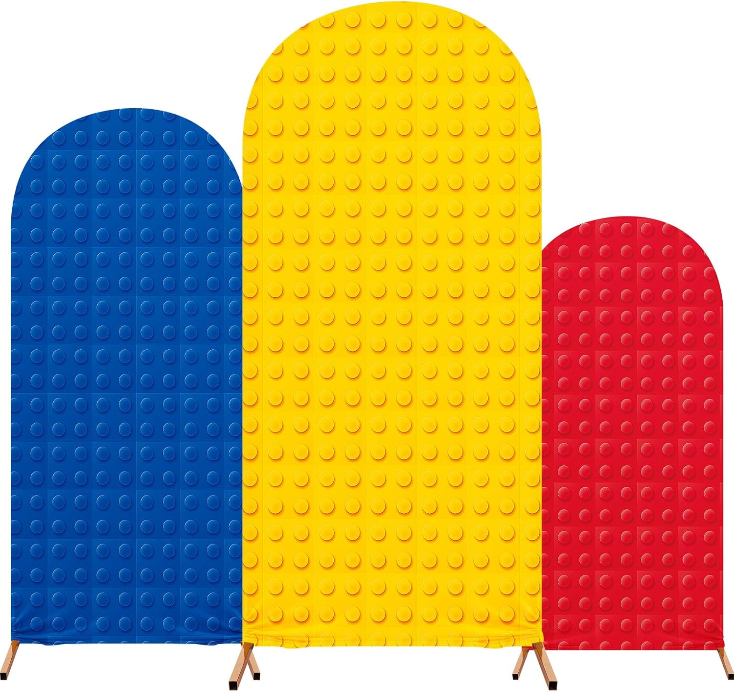 Colored Bricks Party Arch Cover Set of 3 Blue Arch Backdrop Spandex Stretch Backdrop Stand Cover 4ft, 5ft, 6ft for Blocks Birthday Party Decor Supplies Favors(Blue,Classic)