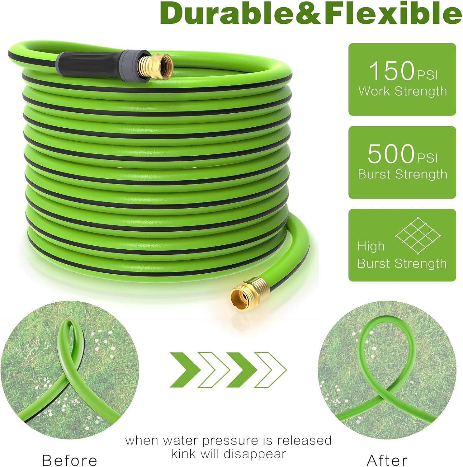 Garden Hose 75ft x 5/8",Short Garden Water Hose Heavy Duty,Flexible,Lightweight Hybrid Hose with Swivel Handle,3/4'' Brass Fittings,Hybrid Rubber Hose for Backyard