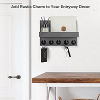 Vista 4 de Llavero para pared, soporte decorativo para llaves y correo con estante tiene ganchos grandes para llaves para bolsos, abrigos, paraguas, colgador