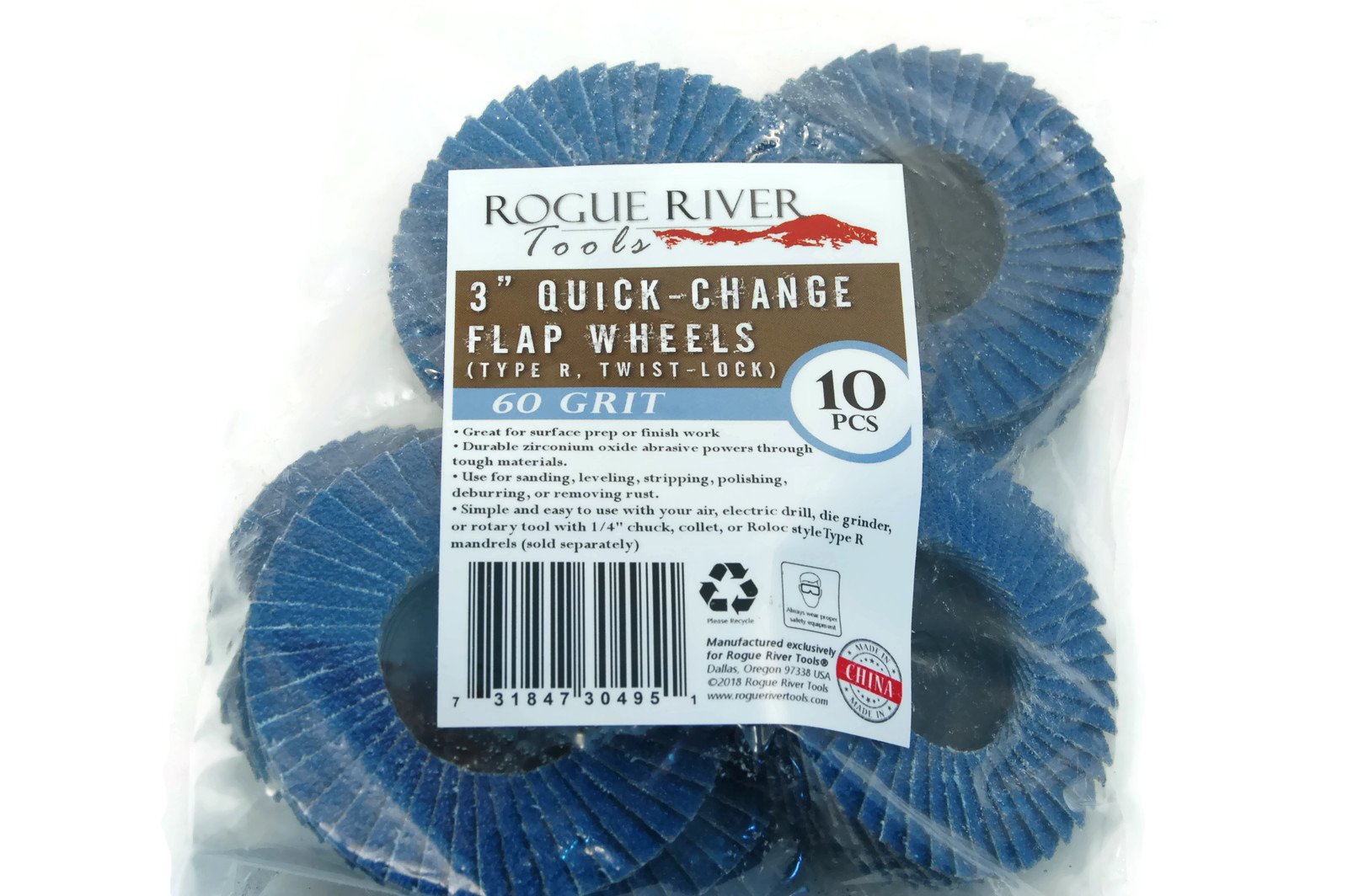 (10pc) Rogue River Tools 3" Quick-Change Flap Disc Wheels (Type R) (60 Grit)