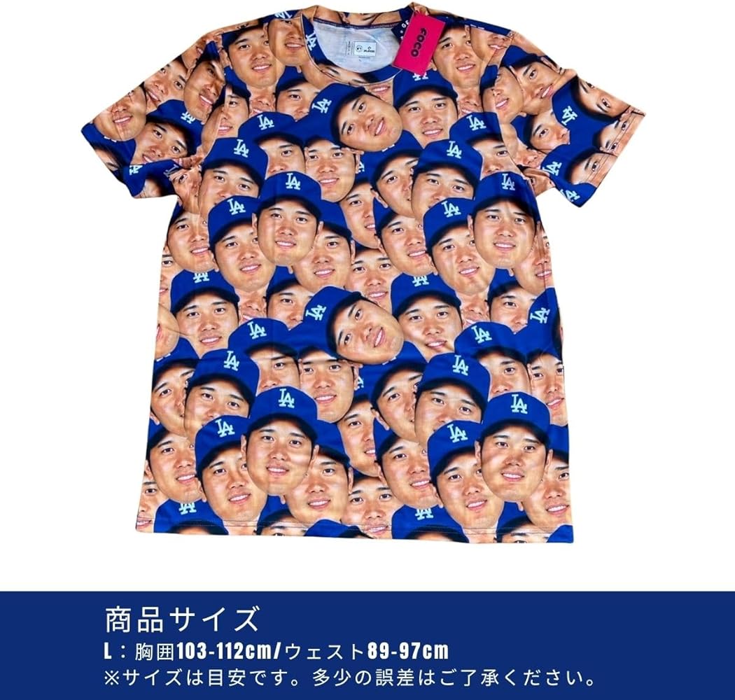 大谷翔平 顔プリントTシャツXL FOCO ロサンゼルス・ドジャース版 大谷 大谷翔平 顔プリントTシャツXL FOCO ロサンゼルス・ドジャース版 大谷