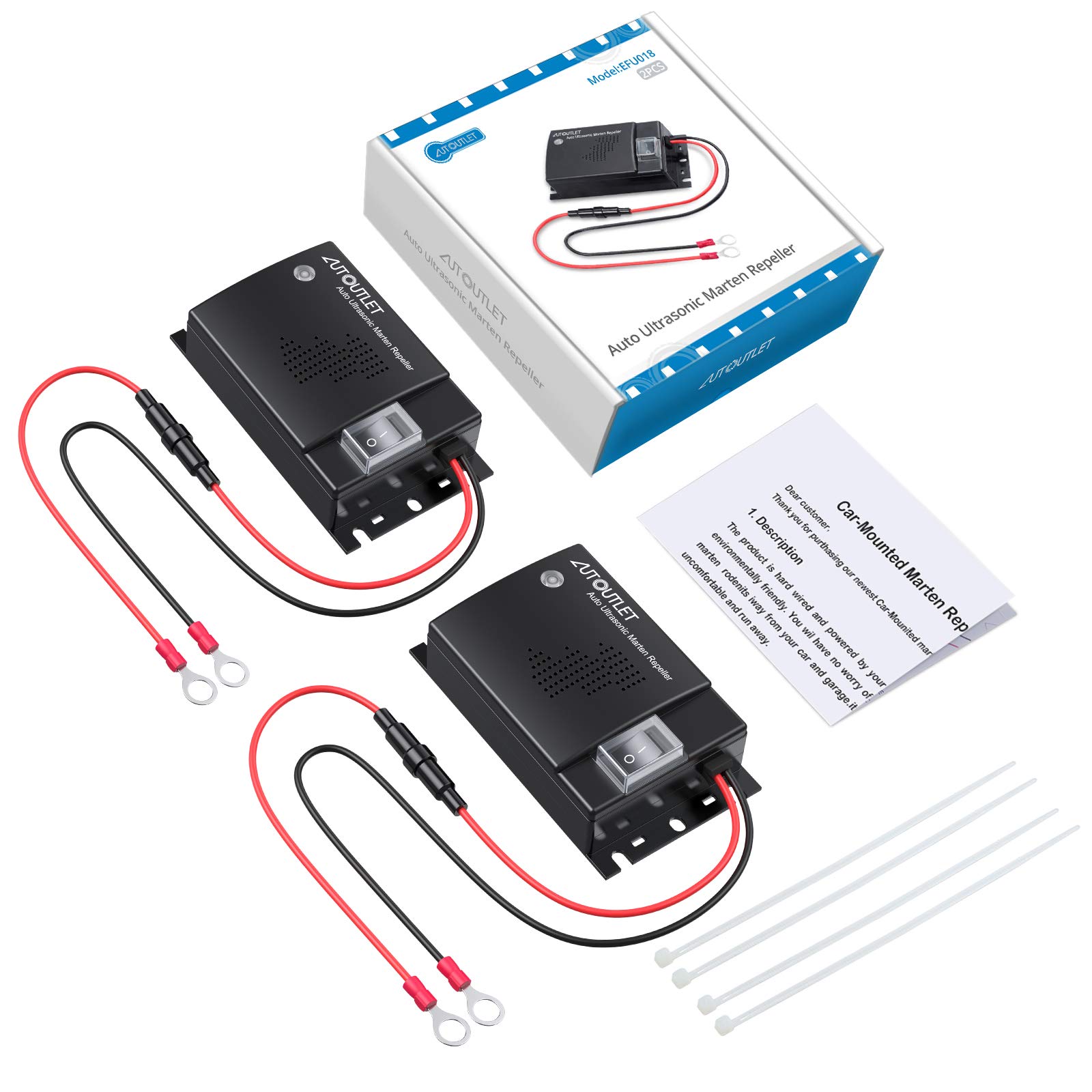 AUTOUTLET Repellente ad Ultrasuoni per Auto 2 Pezzi, Scaccia Topi Professionale, per Protezione Motori 12V, Cavo da 50cm