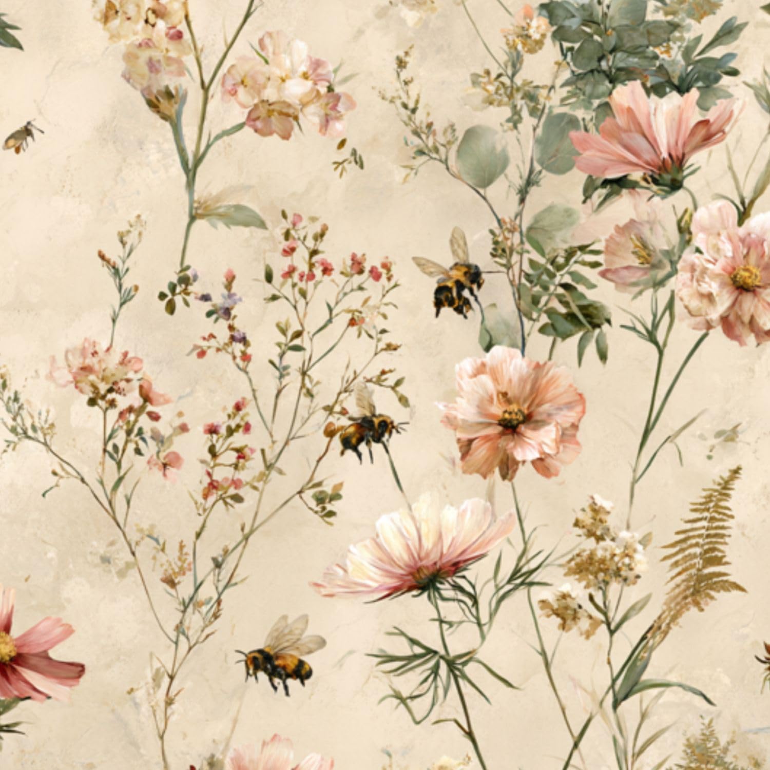 DERUINVAIO Self Adhesive Feature Removable Botanical Watercolor Peel and Stick Vinyl Wallpaper Roll, Sticky Lining Paper for Bedroom, Living Room, Kitchen Walls