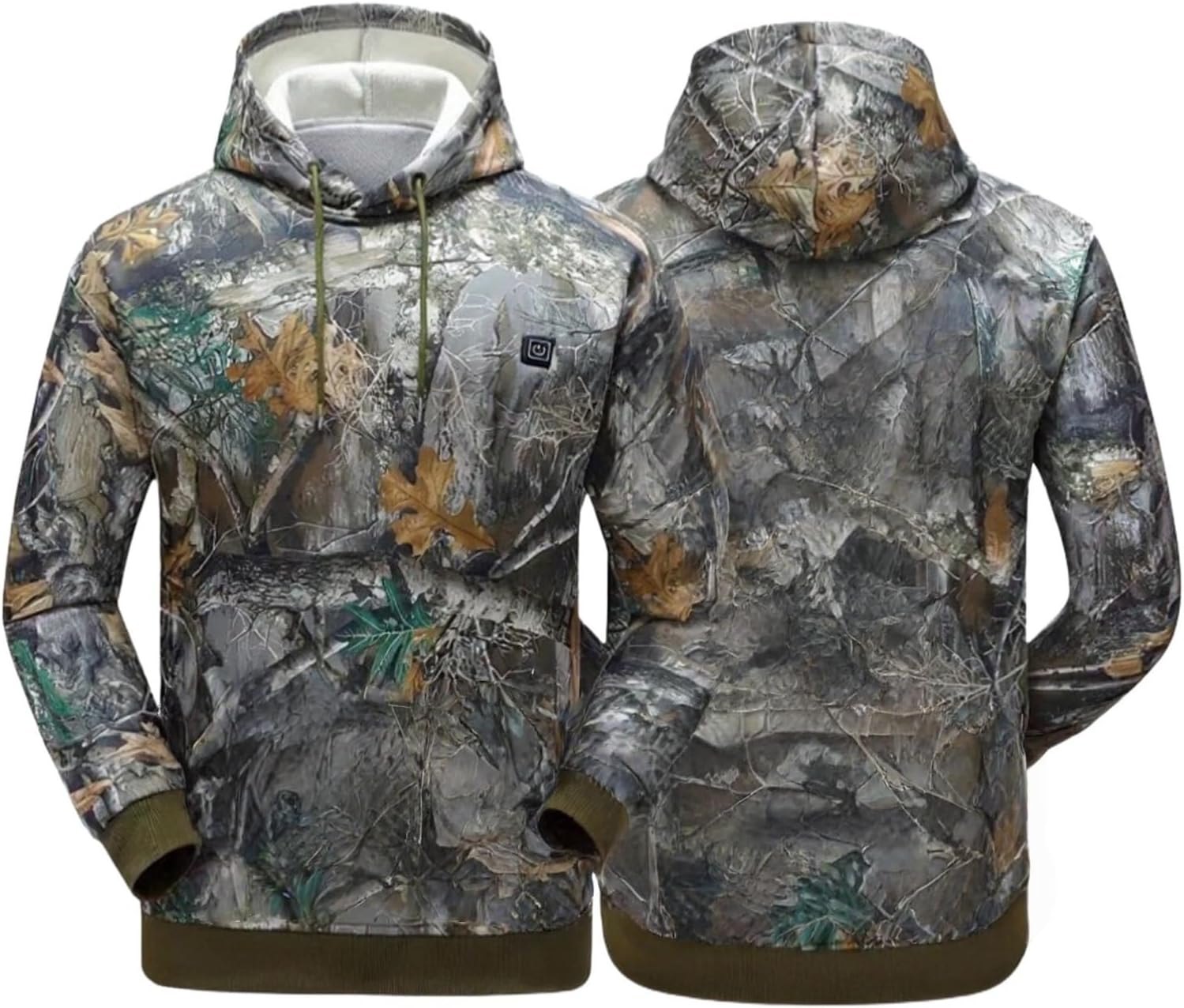 Wankang Camo Heated Hoodie for Men USB Electric Heated Hoodie Pullover Outdoor Heating Hooded Sweatshirt with 7 Heating Zones