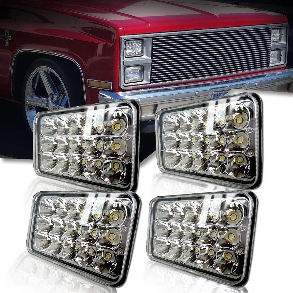 (4pcs) Dot Approved 4x6 inch LED Headlights Rectangular Replacement H4651 H4652 H4656 H4666 H6545 for Peterbil Kenworth Freightinger Probe Oldsmobile Cutlass