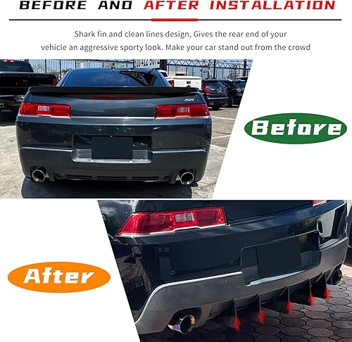 Miniatura 4 de Juego de difusor trasero Camaro V1 de 5ª generación 2014-2015, difusor trasero de 5 aletas, kit de difusor de aleta de tiburón, parachoques trasero