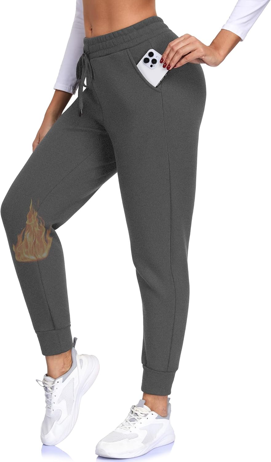 Aoliks Women's Fleece Lined Sweatpants Thermal Joggers with Pockets Winter Lounge Yoga Workout Running Pants